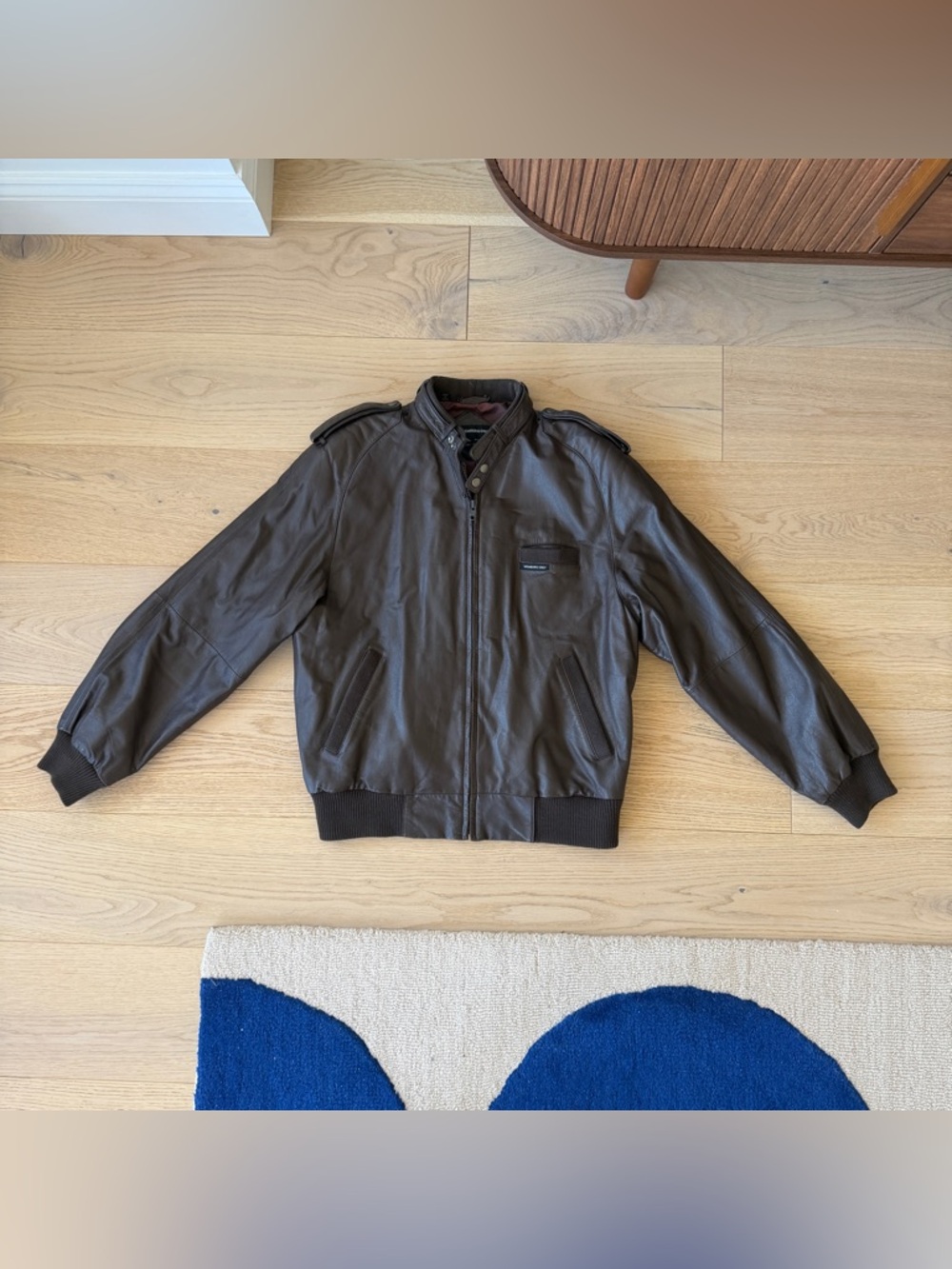 Members Only Brown Leather Bomber Jacket - Picture 2 of 6